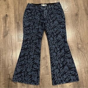 Soft Surroundings Floral Wide Leg Flare Pull on Jeans Size Large Boho Bell